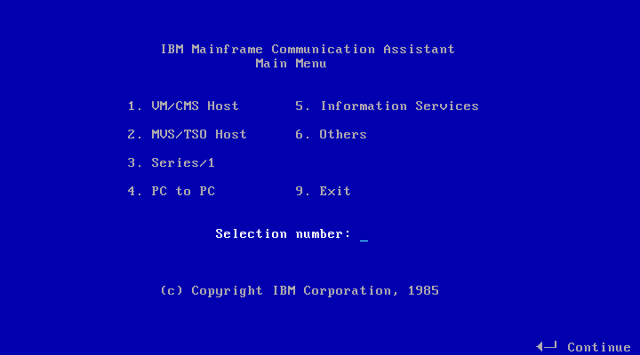 IBM Mainframe Communications Assistant 1.00 - Menu