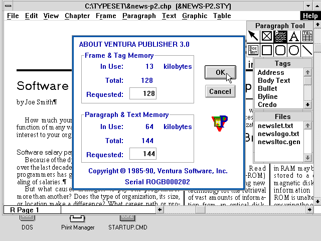Ventura Publisher 3.0 for OS2 - About