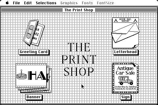 The Print Shop for Macintosh - Menu