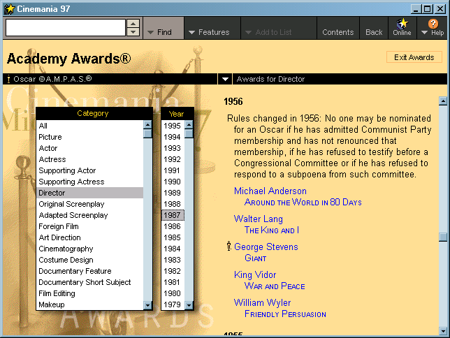 The awards section lets you browse films and persons who won.... awards.