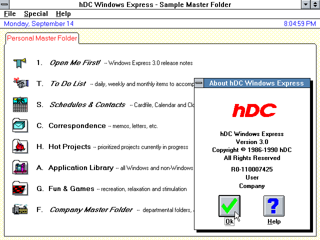 hDC Windows Express 3.0 - Menu