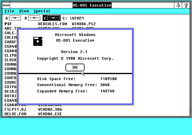 Microsoft Windows 2.1 386 - MS-DOS Executive