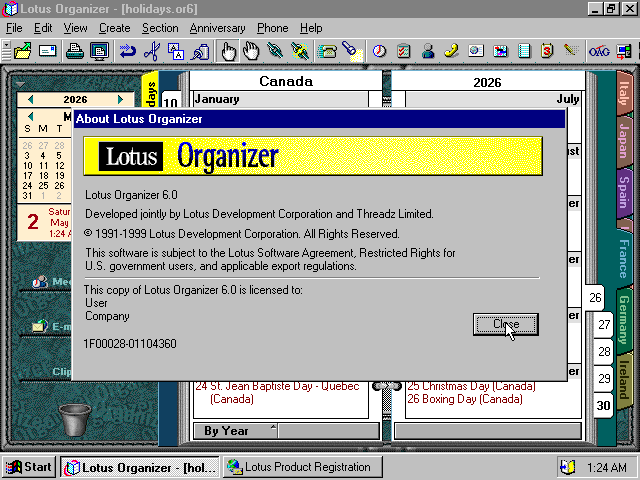Lotus Organizer 6.0 - About