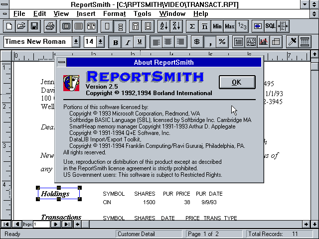 Borland ReportSmith 2.5 - About