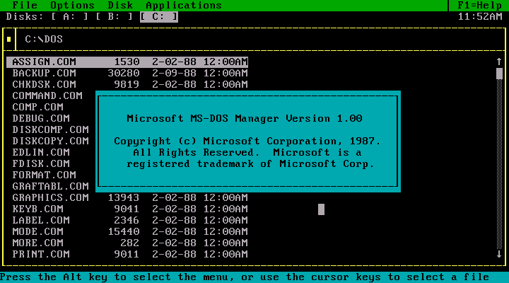 WinWorld: Microsoft MS-DOS Manager 1.00