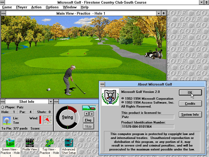 WinWorld: Microsoft Golf 2.0