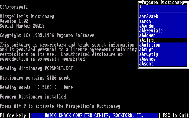 WinWorld: Popcorn Misspeller's Dictionary 1.x
