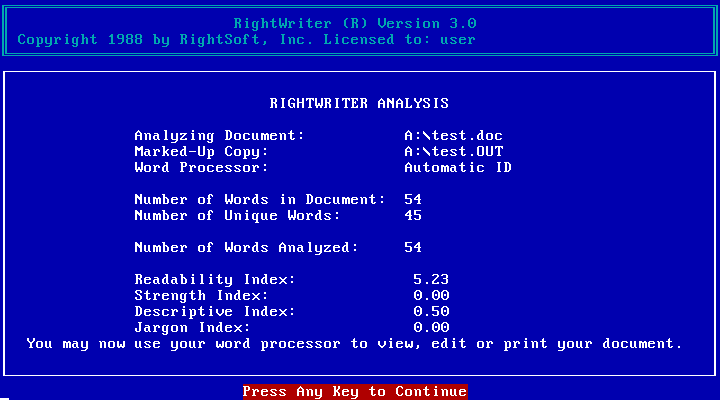 RightWriter 3.0 - Analysis