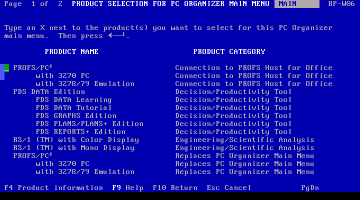 IBM Personal Computer Organizer 1.0 - Product Selection