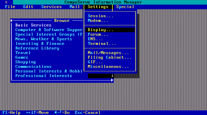 CompuServe Information Manager 2.1.2 for DOS - Services