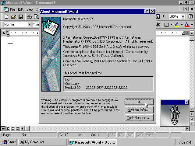 Microsoft Word 97 - About