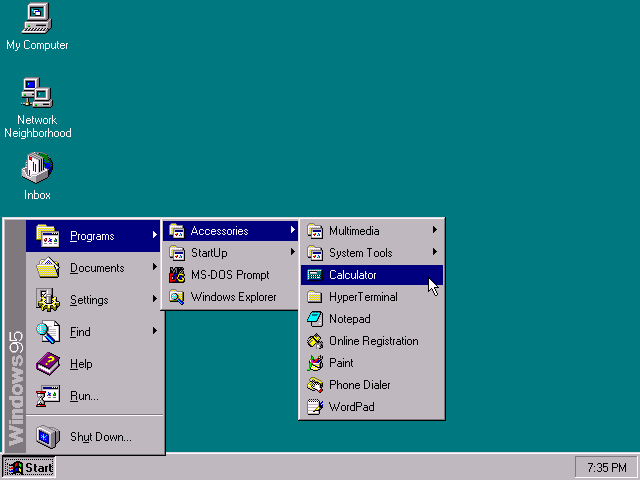 Microsoft Windows 95 RTM - Start Menu