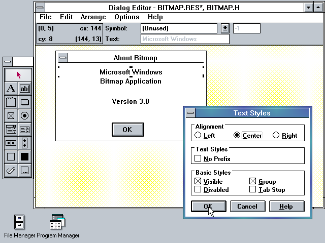 Microsoft Quick C 1.00 for Windows - Dialog Editor