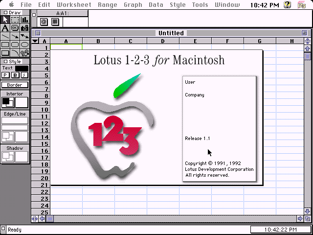 Lotus 1-2-3 r1.1 for Macintosh - About