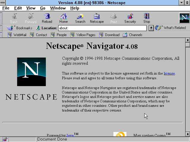 Netscape Navigator 4.08 for Windows 3.1 - About