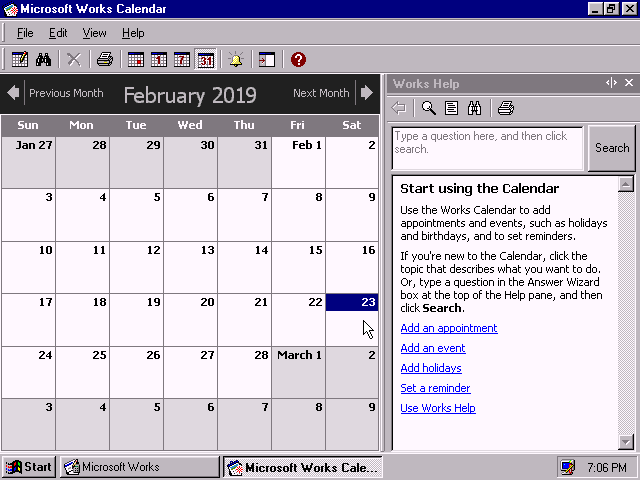 Microsoft Works 2000 (5.0) - Calendar