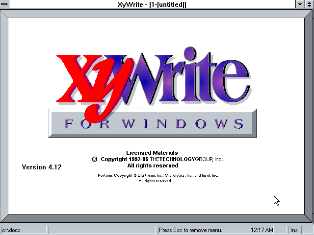 XyWrite 4.12 for Windows - About