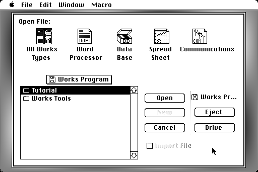 Microsoft Works 2.00a for Macintosh - Open