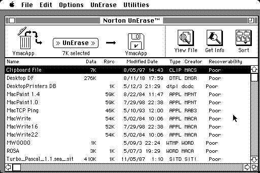 Norton Utilities 2.0 for Macintosh - Undelete