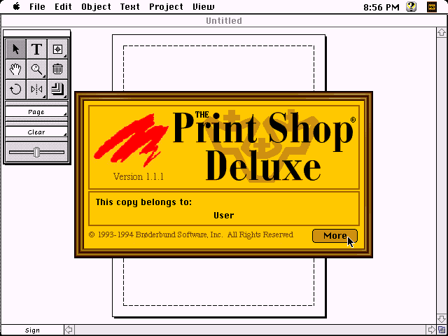 The Print Shop Deluxe 1.1.1 for Macintosh - About