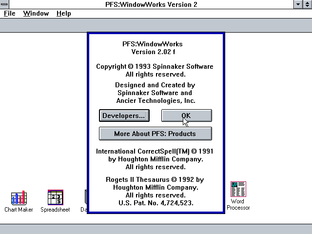 PFS WindowWorks 2.02f - About