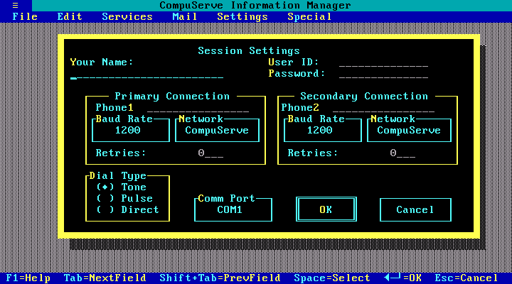 CompuServe Information Manager 2.1.2 for DOS - Login