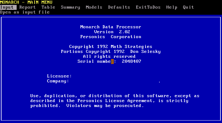 Monarch 2.02 for DOS - Splash