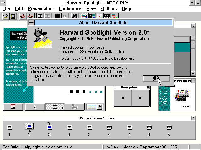 Hardvard Spotlight 2.01 for Windows - About