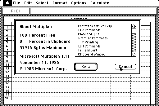Microsoft Multiplan 1.11 for Mac