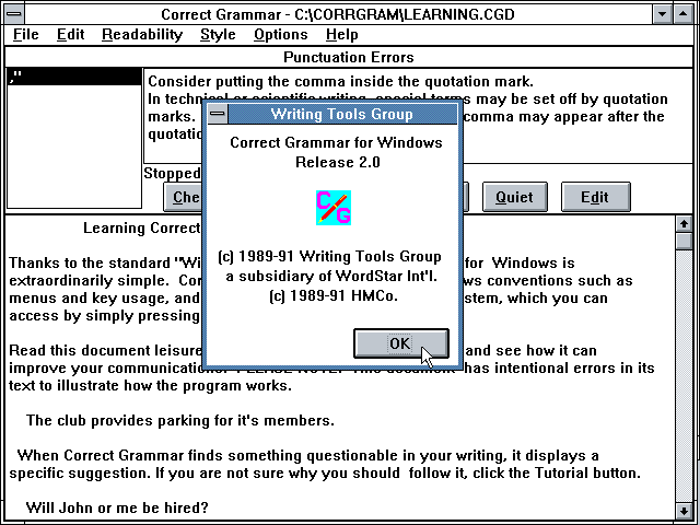 Correct Grammar 2.0 for Windows - About