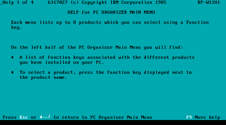 IBM Personal Computer Organizer 1.0 - Help