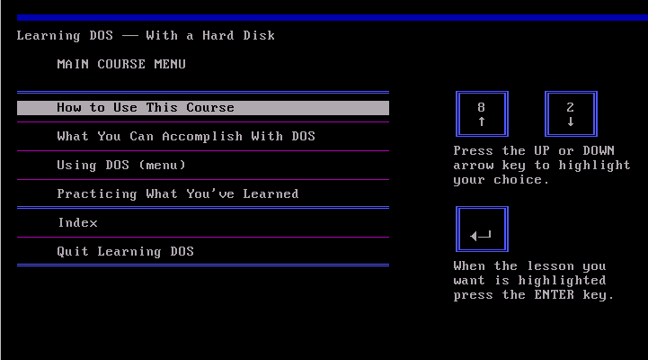 Learning DOS 1.01 - Menu