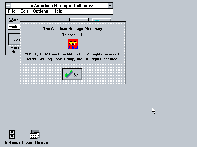 American Heritage Dictionary 1.1 for Windows - About