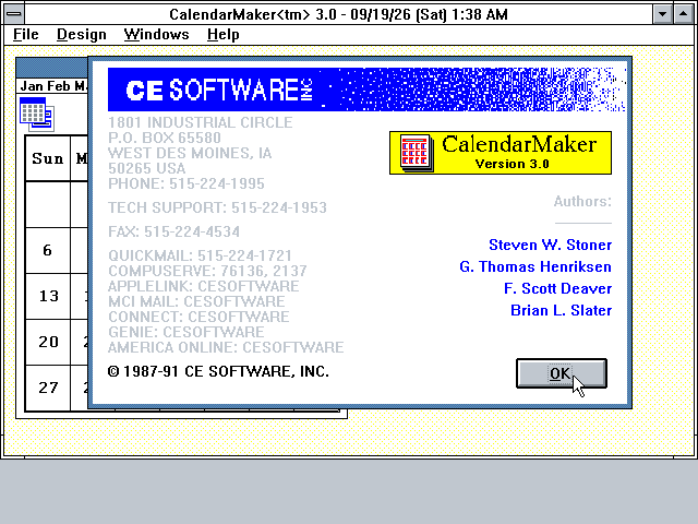CalendarMaker 3.0 for Windows - About