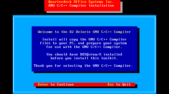 Quarterdeck GNU C/C++ Compiler for DOS and DESQview X - Install