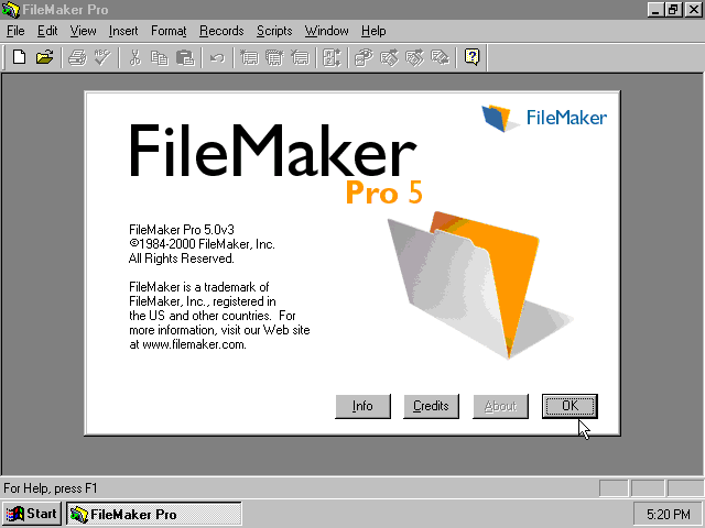Claris FileMaker Pro 5v3 - About