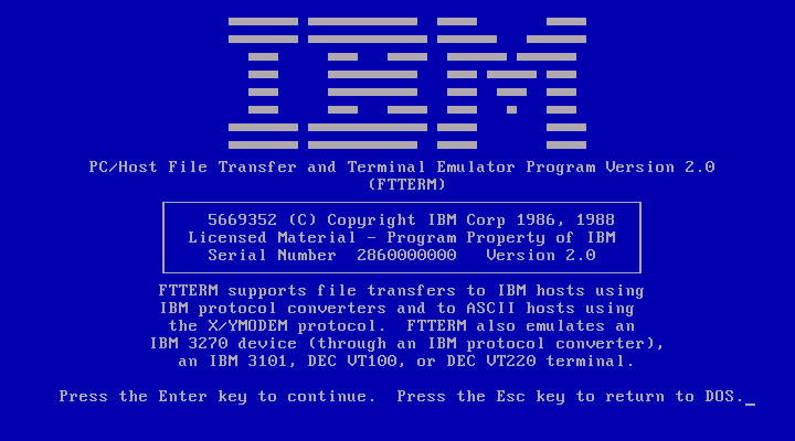 IBM FTTERM 2.00 - Splash