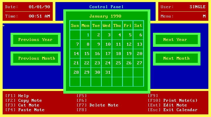 Control Panel I - Calendar