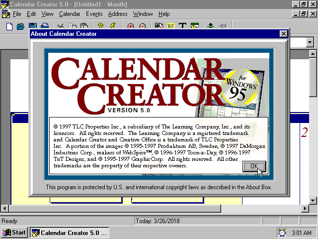 Calendar Creator 5.0 - About