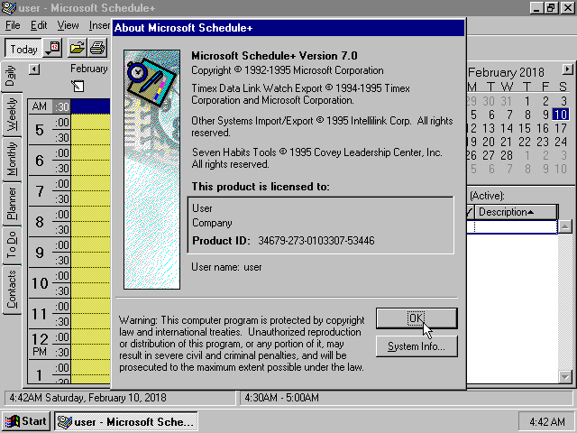Microsoft Schedule Plus for Windows 95
