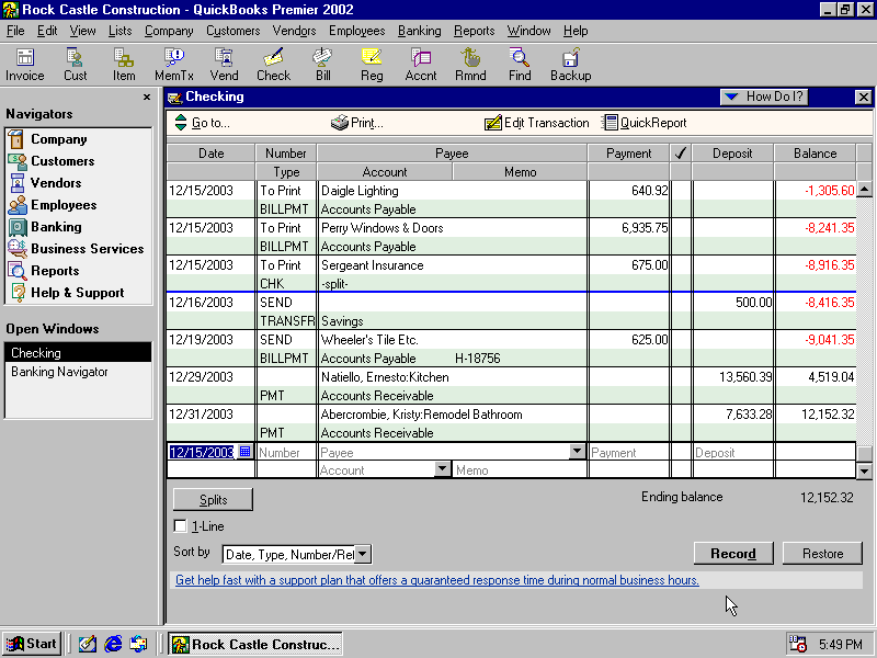 QuickBooks Premier 2002 - Edit
