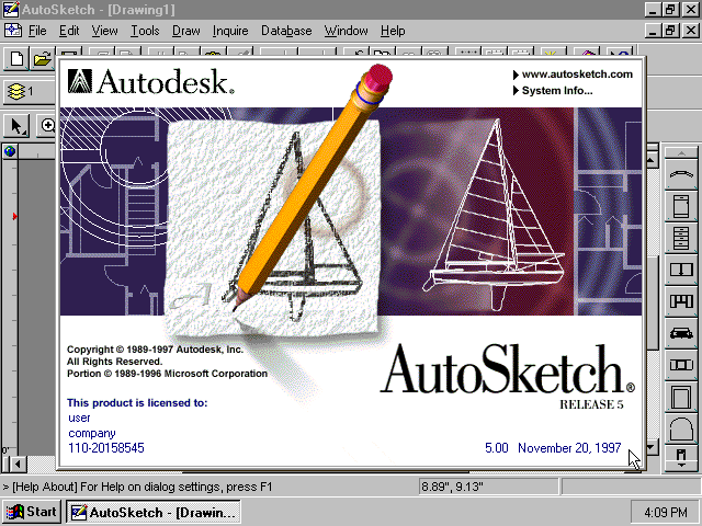 Autodesk AutoSketch 5 for Windows - About