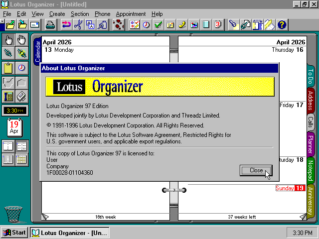 Lotus Organizer 97 - About