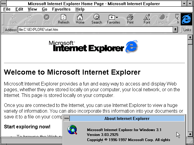 Microsoft Internet Explorer 3.03 for Windows 3.1 - Welcome