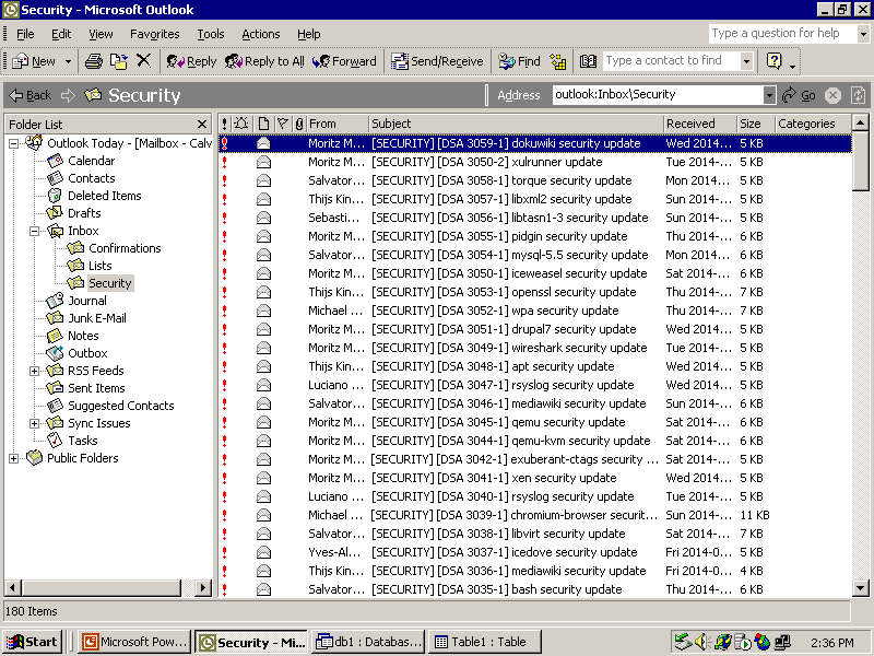 Outlook 2002 connected to an Exchange 2010 server.